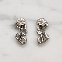 English Silver-Plate & Marcasite Bow Earrings