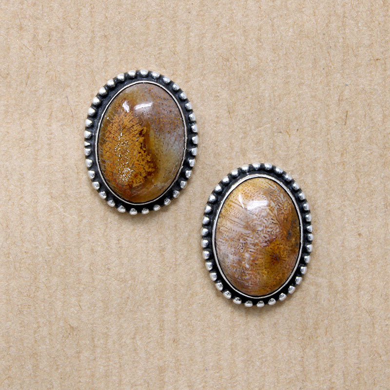 Petrified Bone & Sterling Silver Stud Earrings