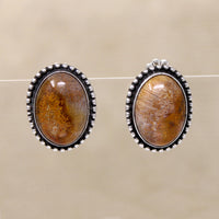 Petrified Bone & Sterling Silver Stud Earrings