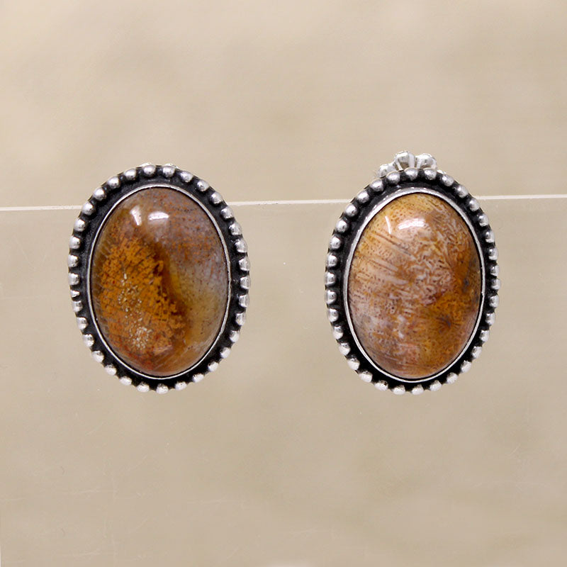 Petrified Bone & Sterling Silver Stud Earrings