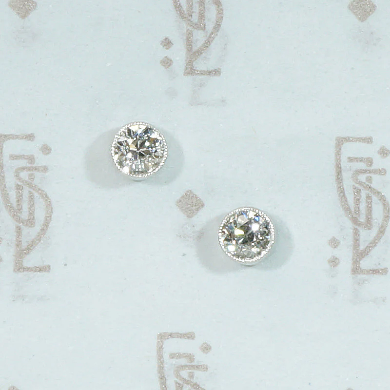 Old Mine Cut Diamonds in Platinum Stud Earrings