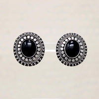 Ornate Onyx & Silver Bead Stud Earrings
