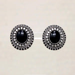 Ornate Onyx & Silver Bead Stud Earrings