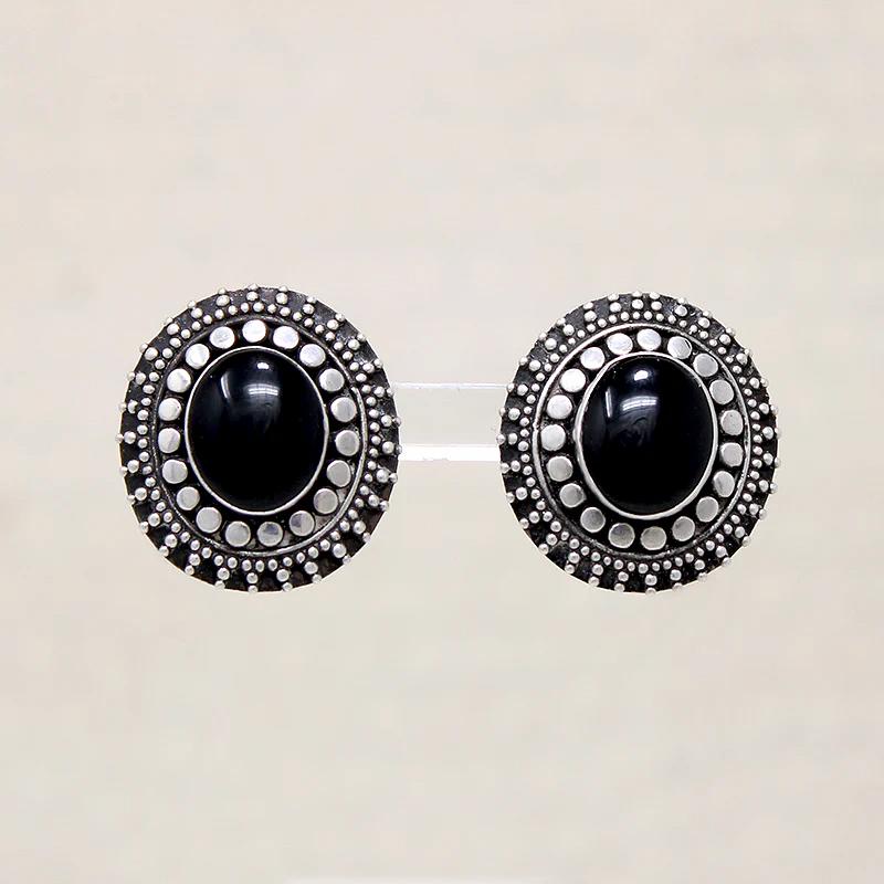 Ornate Onyx & Silver Bead Stud Earrings