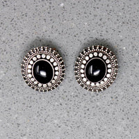 Ornate Onyx & Silver Bead Stud Earrings