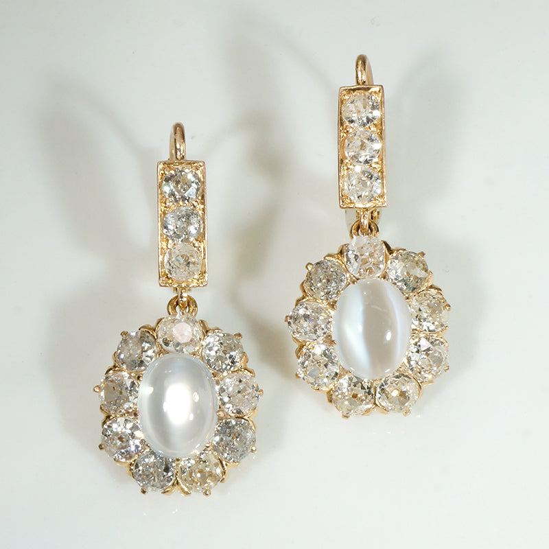 Mesmeric Moonstone & Diamond Edwardian Earrings