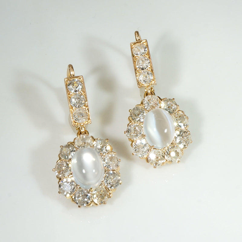 Mesmeric Moonstone & Diamond Edwardian Earrings