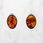 Radiant Oval Amber Cabochon Sterling Stud Earrings