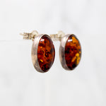 Radiant Oval Amber Cabochon Sterling Stud Earrings