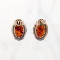 Radiant Oval Amber Cabochon Sterling Stud Earrings