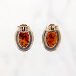Radiant Oval Amber Cabochon Sterling Stud Earrings