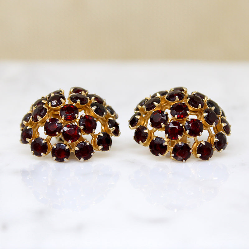 Dynamic Red Rhinestone Dome Costume Earrings