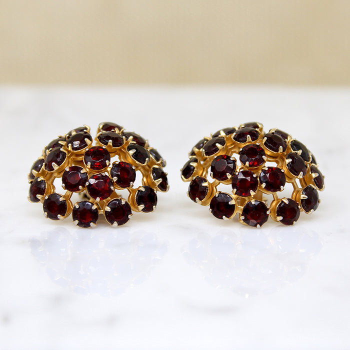Dynamic Red Rhinestone Dome Costume Earrings
