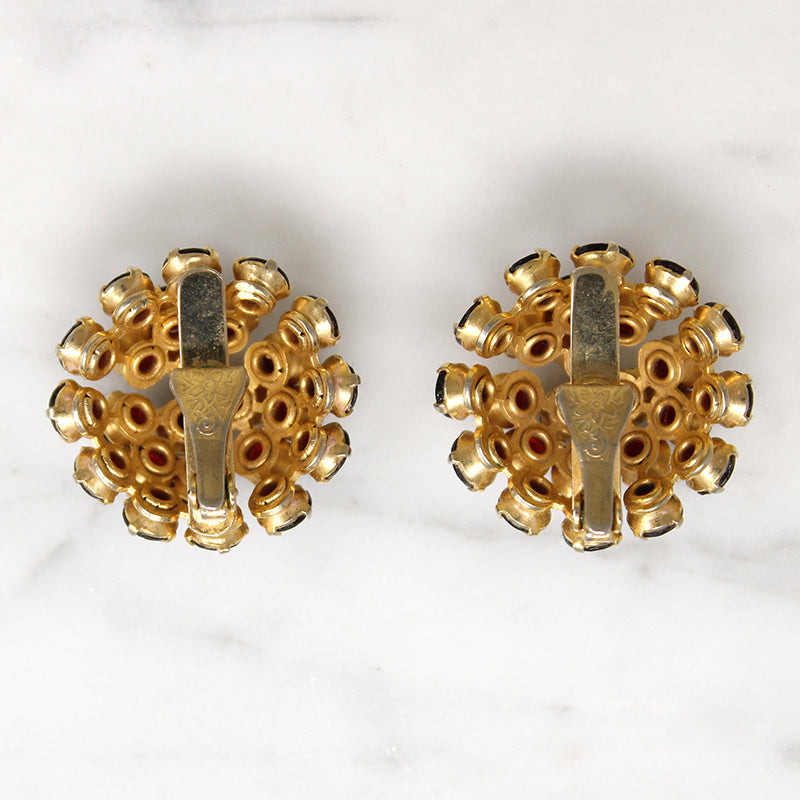 Dynamic Red Rhinestone Dome Costume Earrings