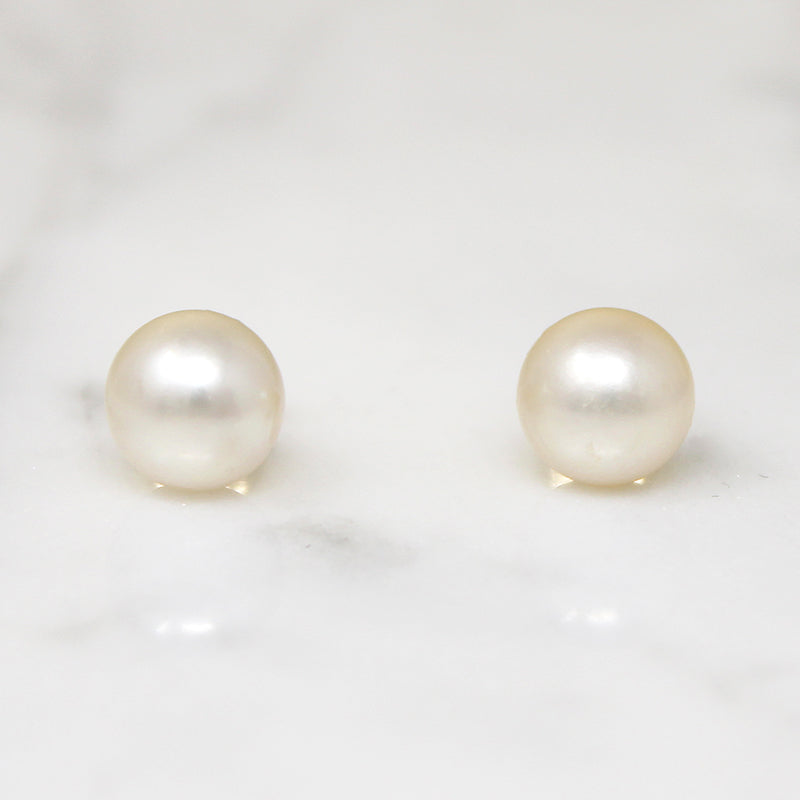 Creamy Cultured Pearl Studs in Recycled Gold