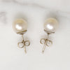 Glossy White Pearls in 14k White Gold Stud Earrings