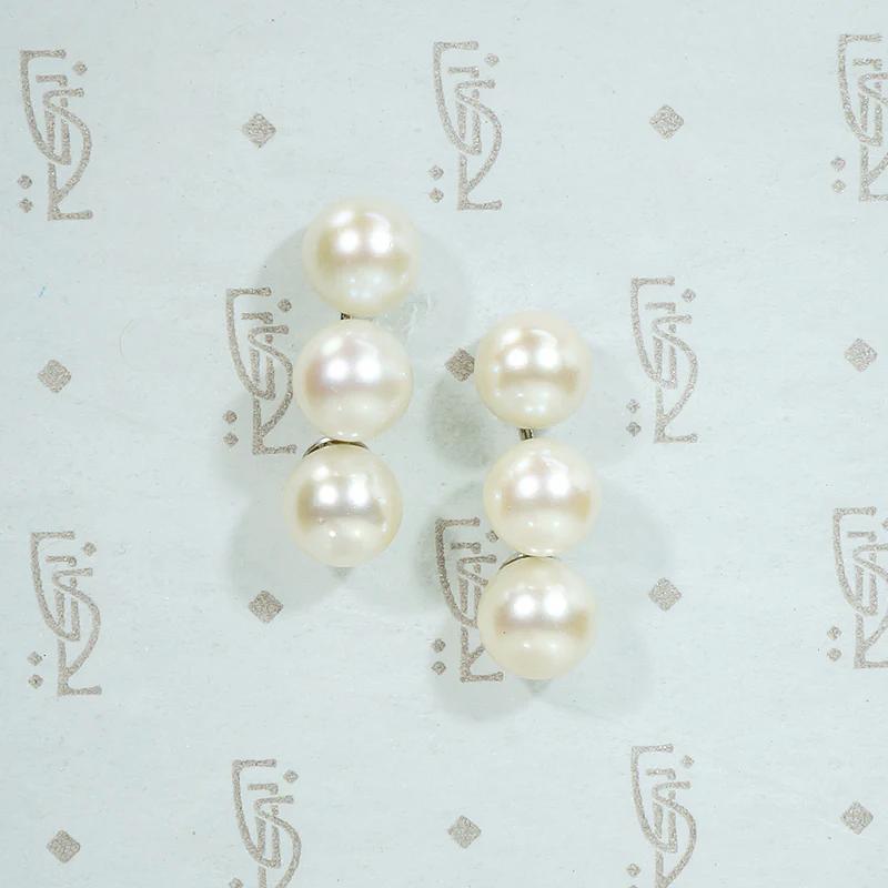 Three Pearl Half Hoop Earrings in White Gold