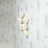 Three Pearl Half Hoop Earrings in White Gold