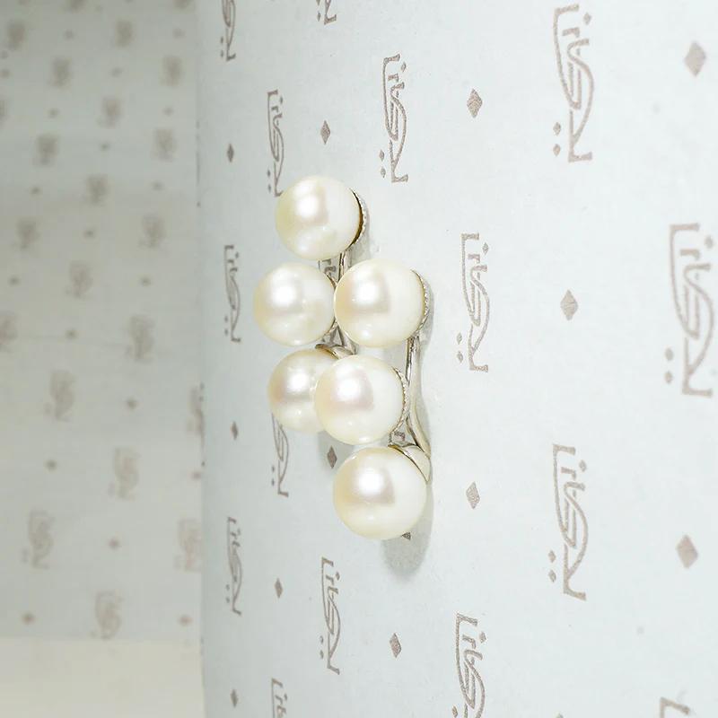 Three Pearl Half Hoop Earrings in White Gold
