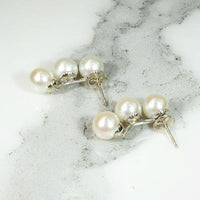 Three Pearl Half Hoop Earrings in White Gold