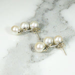 Three Pearl Half Hoop Earrings in White Gold