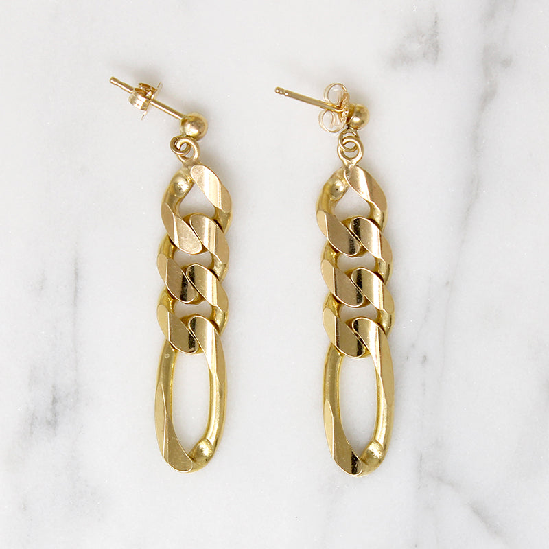 Funky Faceted 14k Figaro Chain Earrings