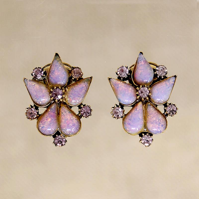 Exotic Orchid Pink Faux Opal & Rhinestone Earrings