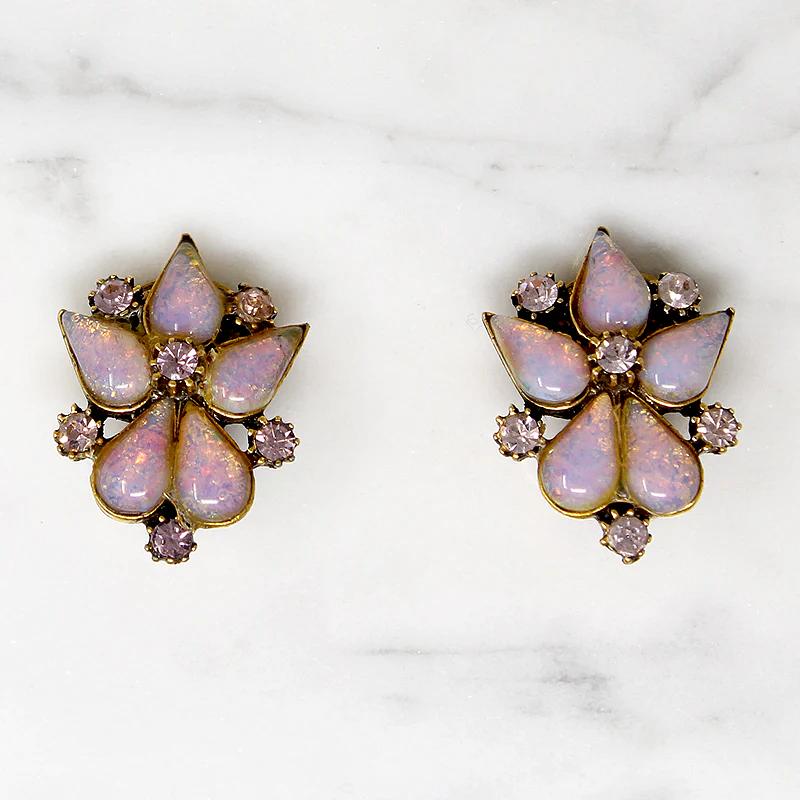 Exotic Orchid Pink Faux Opal & Rhinestone Earrings