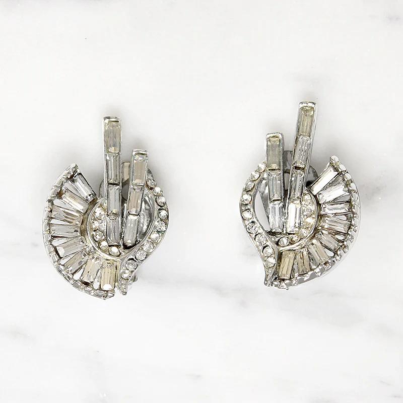 Spectacular Asymmetric Rhinestone Clip On Earrings