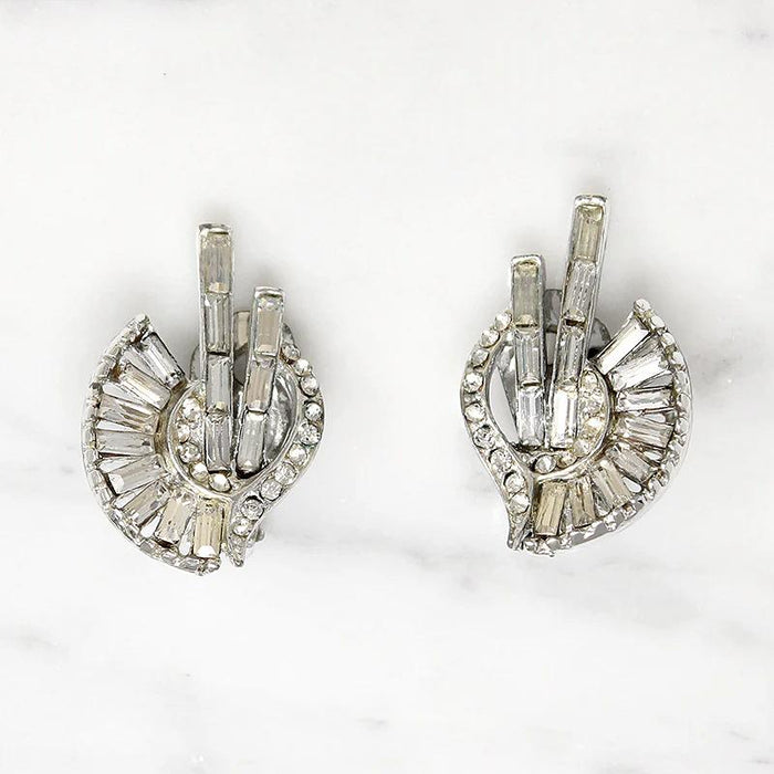 Spectacular Asymmetric Rhinestone Clip On Earrings