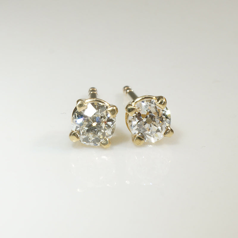 Old Mine Cut 0.39tcw Diamond in Gold Stud Earrings