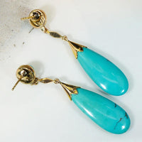 Sublime Deco Era Turquoise & Gold Drop Earrings