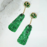 Carved Jade & Gold Drop Earrings in Original Box