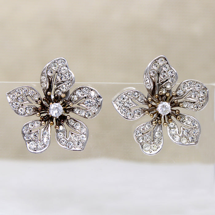 Brilliant German Crystal & Sterling Flower Earrings
