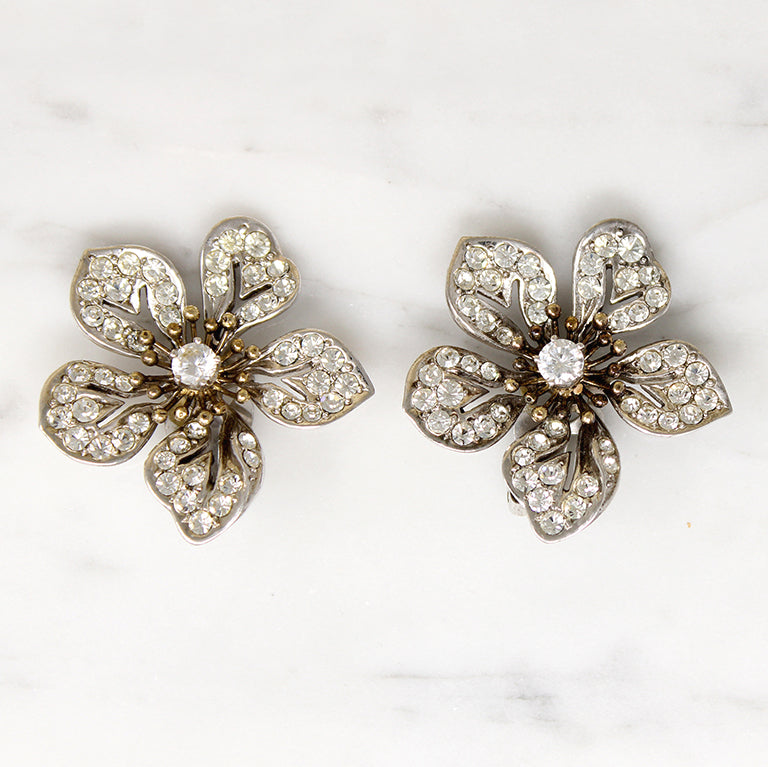 Brilliant German Crystal & Sterling Flower Earrings