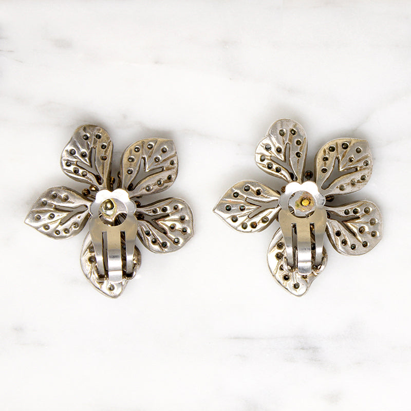 Brilliant German Crystal & Sterling Flower Earrings