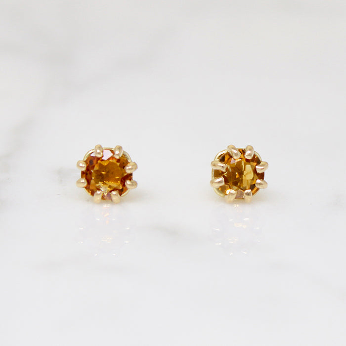 Sunny Citrine Studs in Fancy Gold Settings
