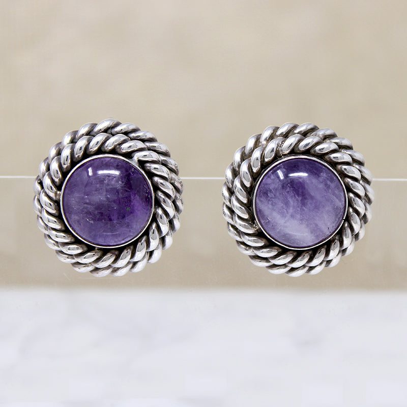 Butler & Wilson Amethyst & Sterling Clip Earrings
