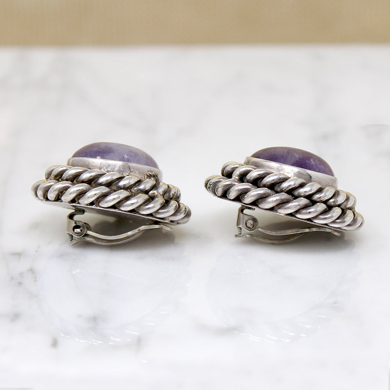 Butler & Wilson Amethyst & Sterling Clip Earrings