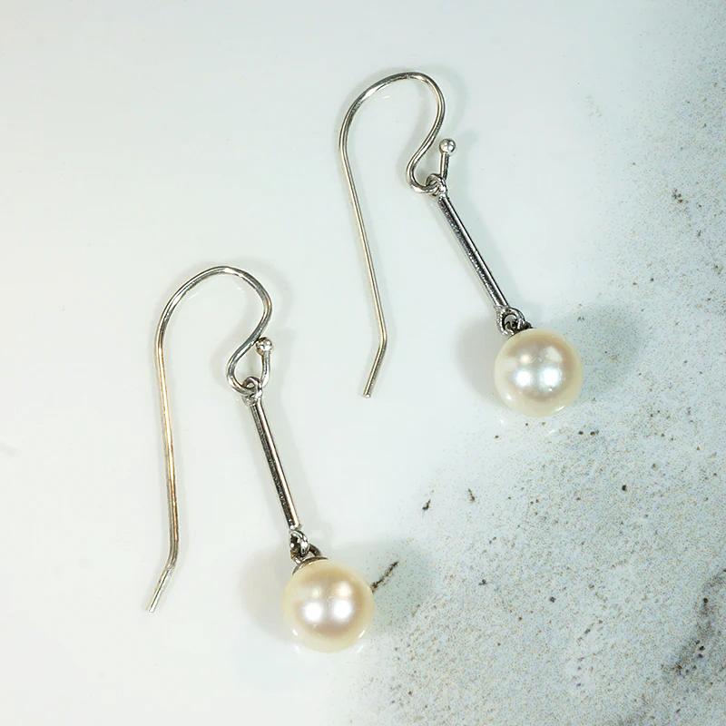 Luminous Pearl & Sterling Silver Drop Earrings
