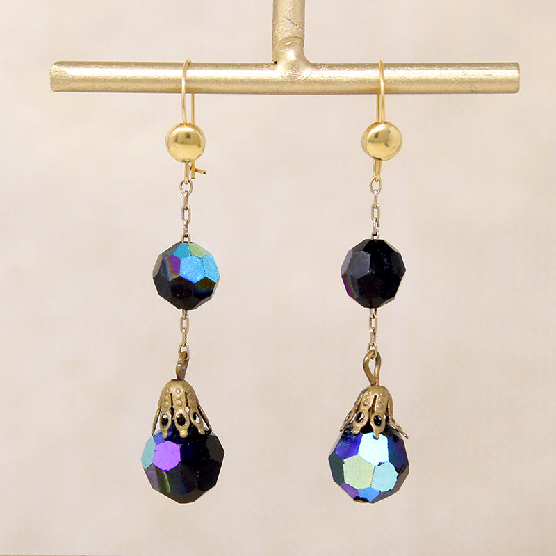 Vampy Black Aurora Borealis Bead Drop Earrings