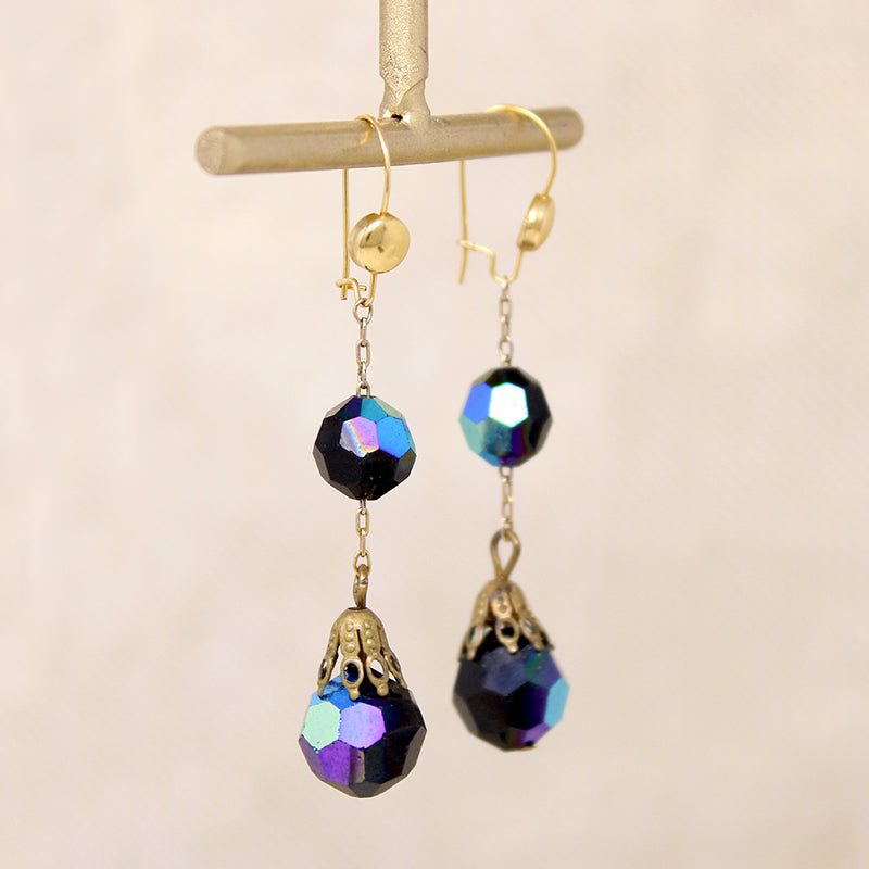 Vampy Black Aurora Borealis Bead Drop Earrings