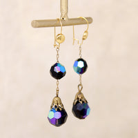 Vampy Black Aurora Borealis Bead Drop Earrings
