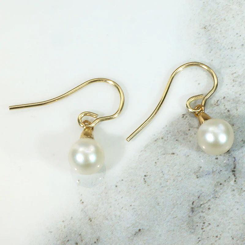 Tasteful Cultured Pearl & Gold Drop Earrings