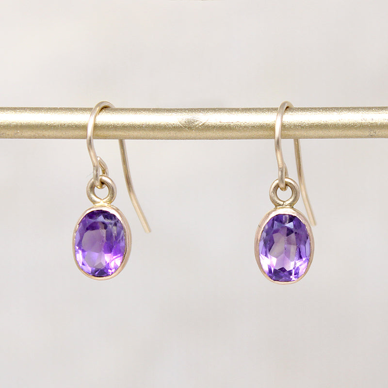Bright Lilac Amethyst Drop Earrings in 14k Gold 