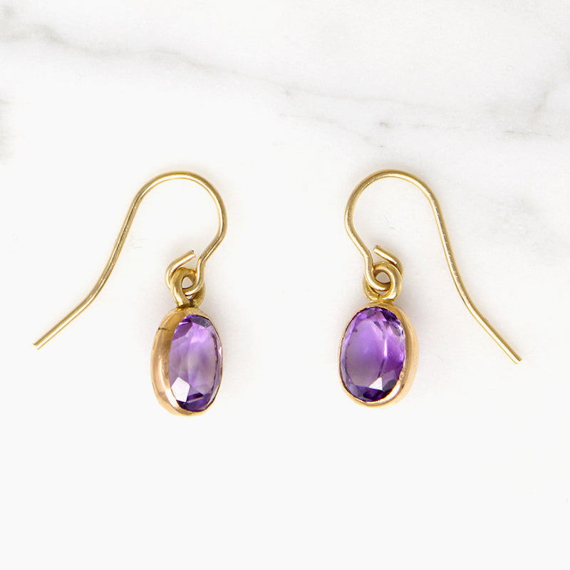 Bright Lilac Amethyst Drop Earrings in 14k Gold 