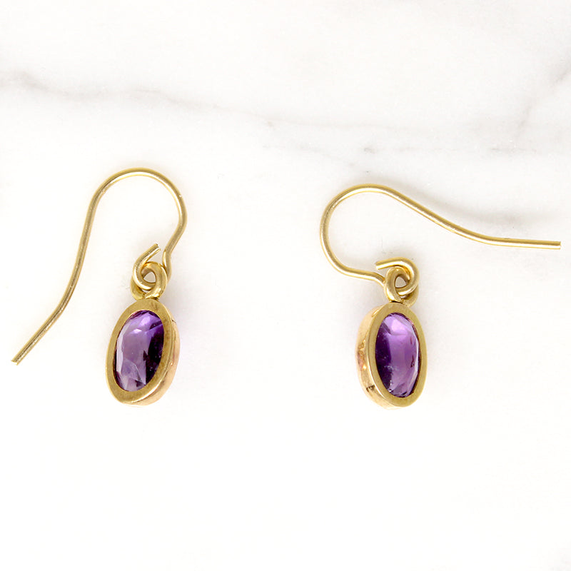 Bright Lilac Amethyst Drop Earrings in 14k Gold 