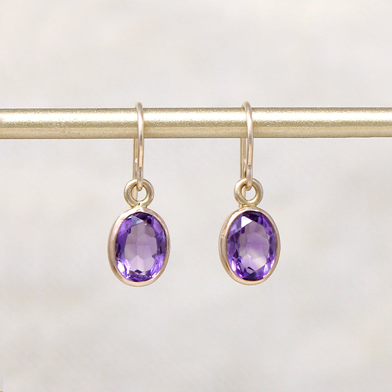 Vibrant Amethyst in Gold Drop Earrings
