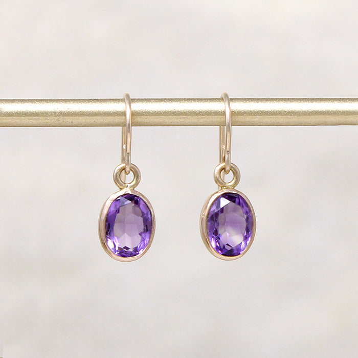 Vibrant Amethyst in Gold Drop Earrings