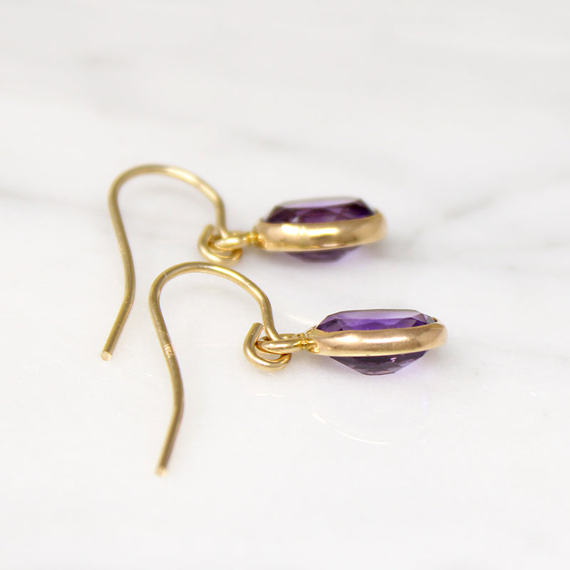 Vibrant Amethyst in Gold Drop Earrings